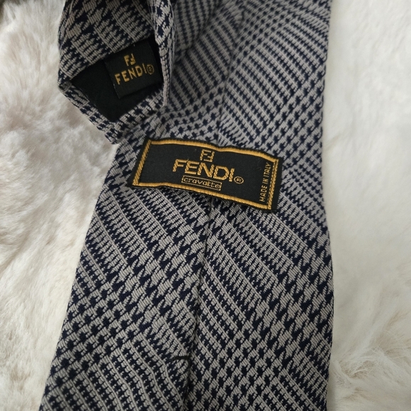Fendi Men's Tie Hounds tooth Black Gray #080 - Picture 4 of 9